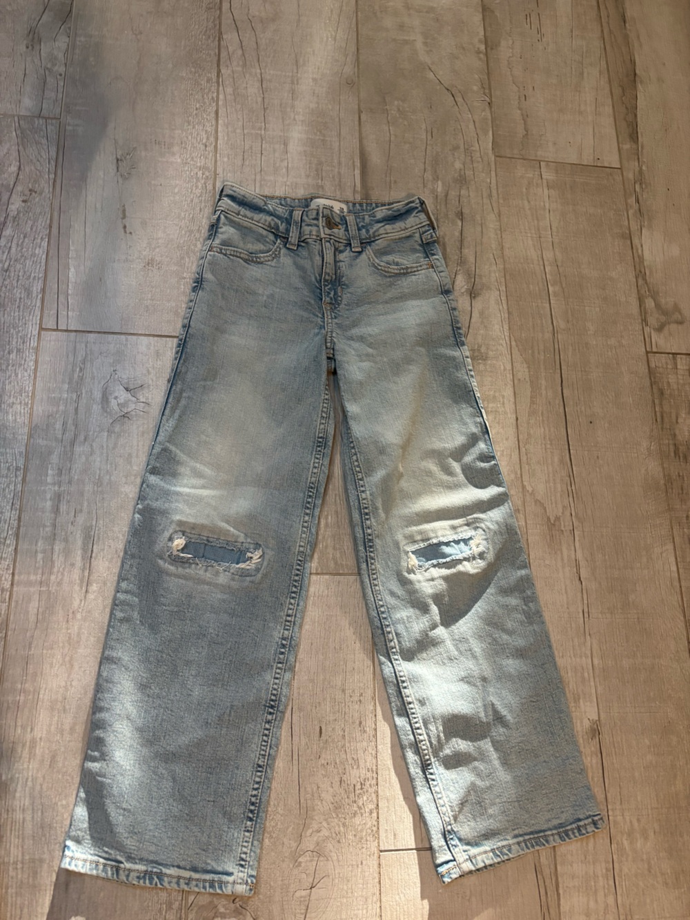 abercrombie kids light blue ripped wide-leg jeans